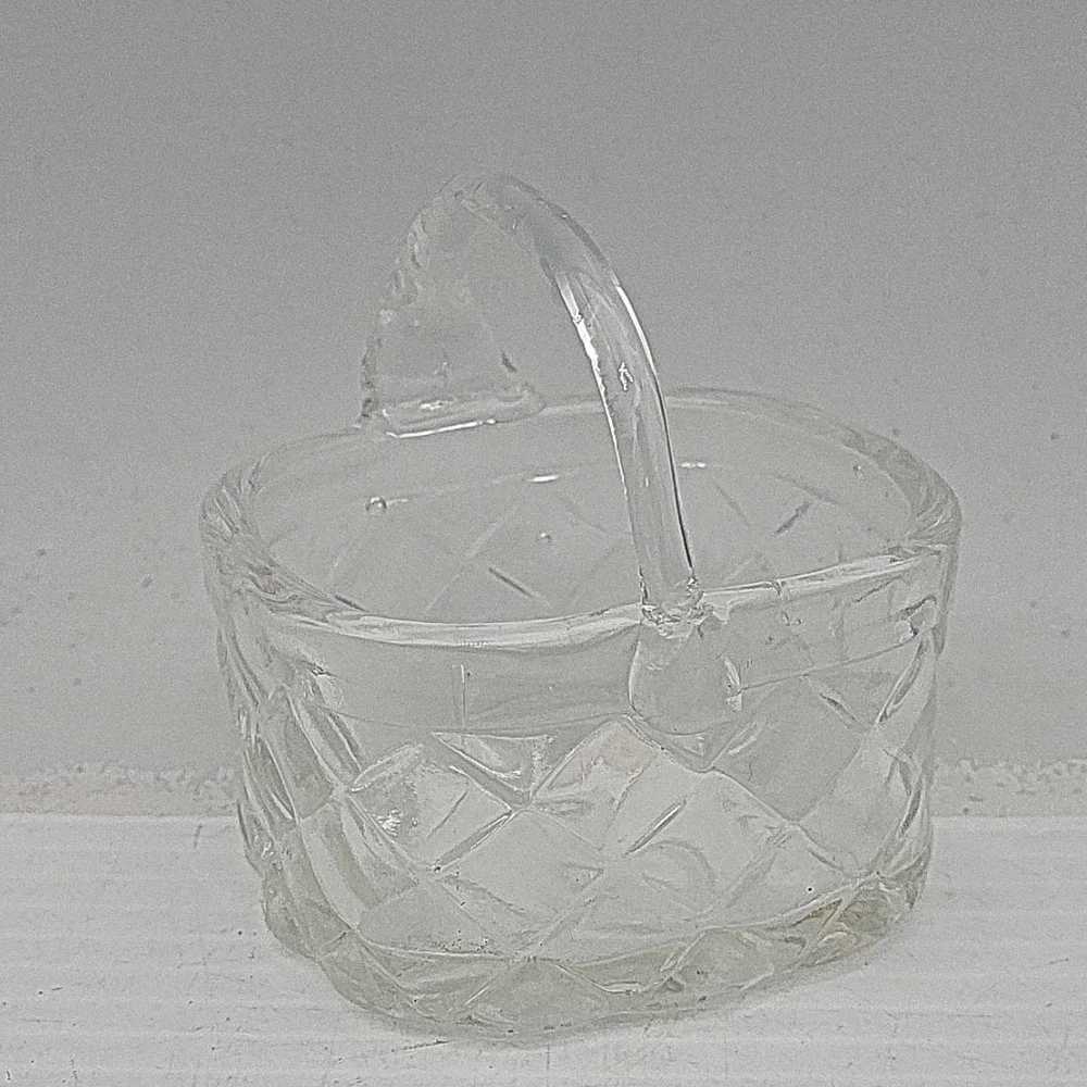 Small Clear Glass Square‎ Open Basket Used